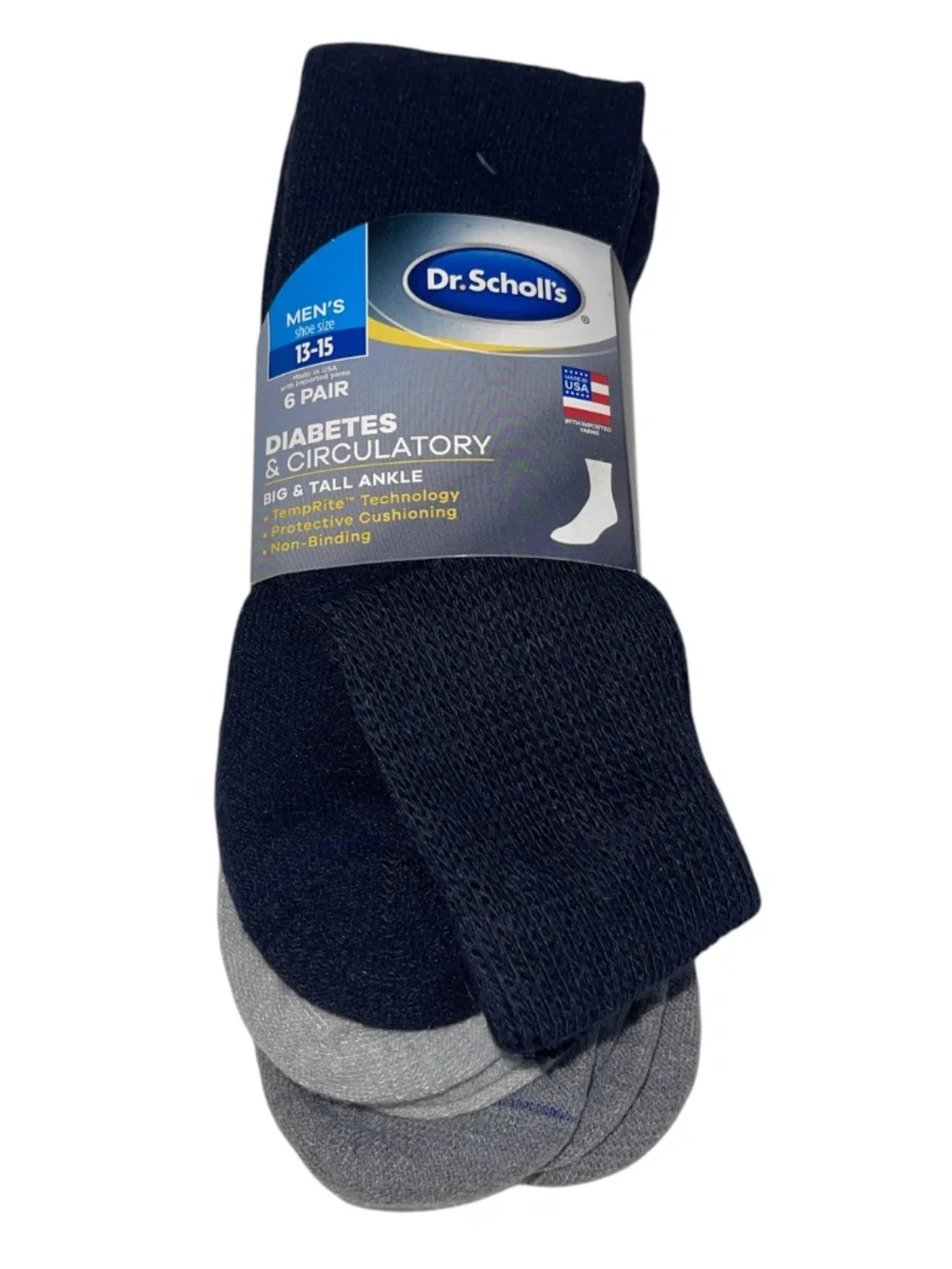 Dr Scholls Mens Big & Tall Sz 13-15 Diabetic Circulatory Ankle Socks 6-Pair Pack